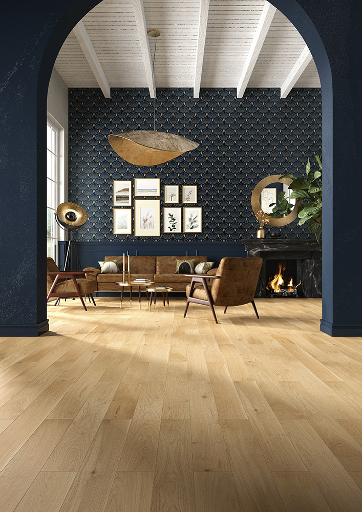 Alliance Bois - Tassin - Lyon - ALSAFLOORING - La teinte actuelle et consensuelle « Chêne Havane » permet de nombreuses associations stylistiques sans compromis sur les valeurs propres à un parquet. Ses nuances subtilement dorées demeureront indémodables. 